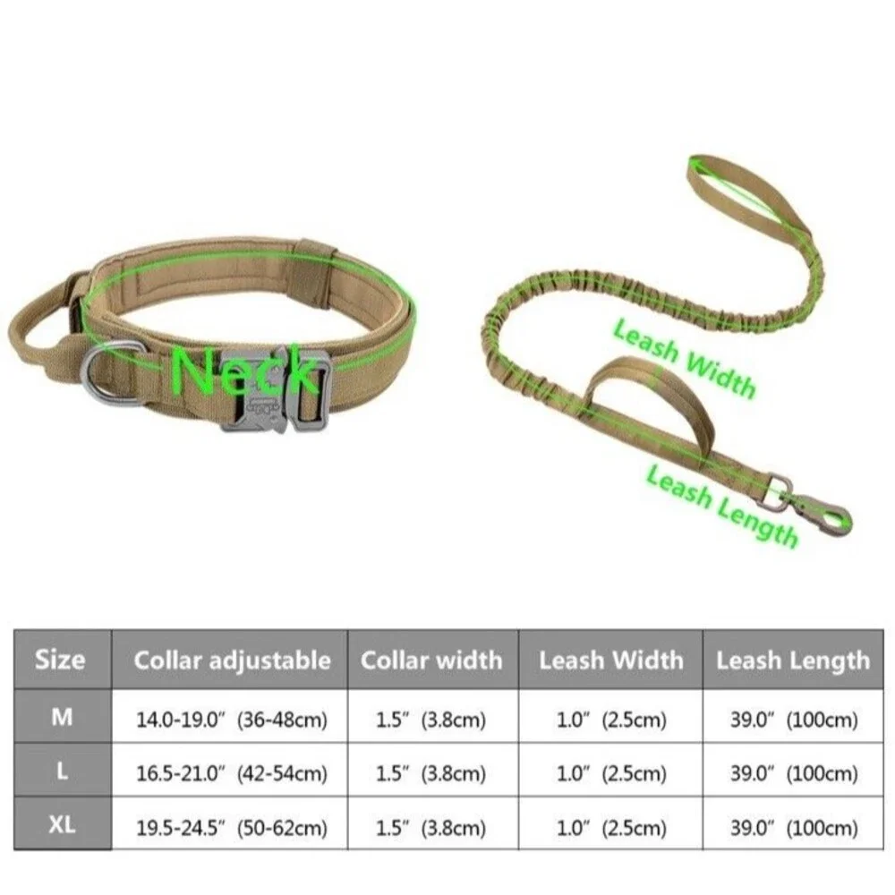 Tactical Dog Collar Military Training W/Leash Heavy Duty Metal Buckle Black XL